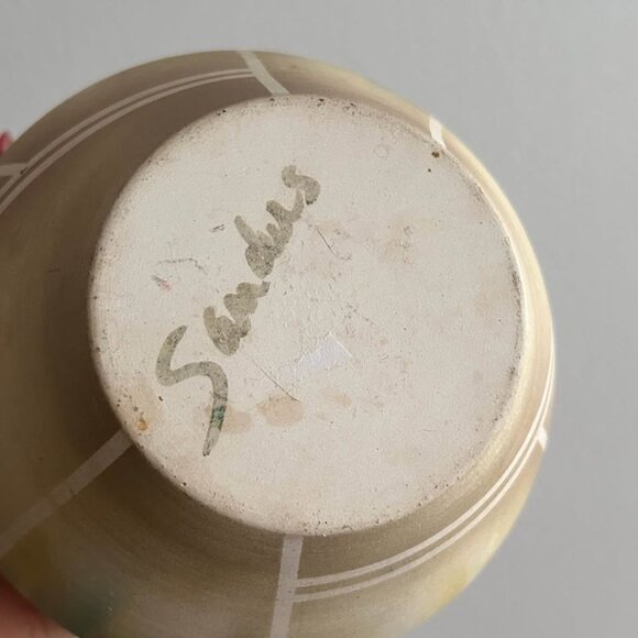 Vintage 80s Navajo Pottery Vase Signed Sanders Pastel Airbrushed Geometric Style - Picture 10 of 10